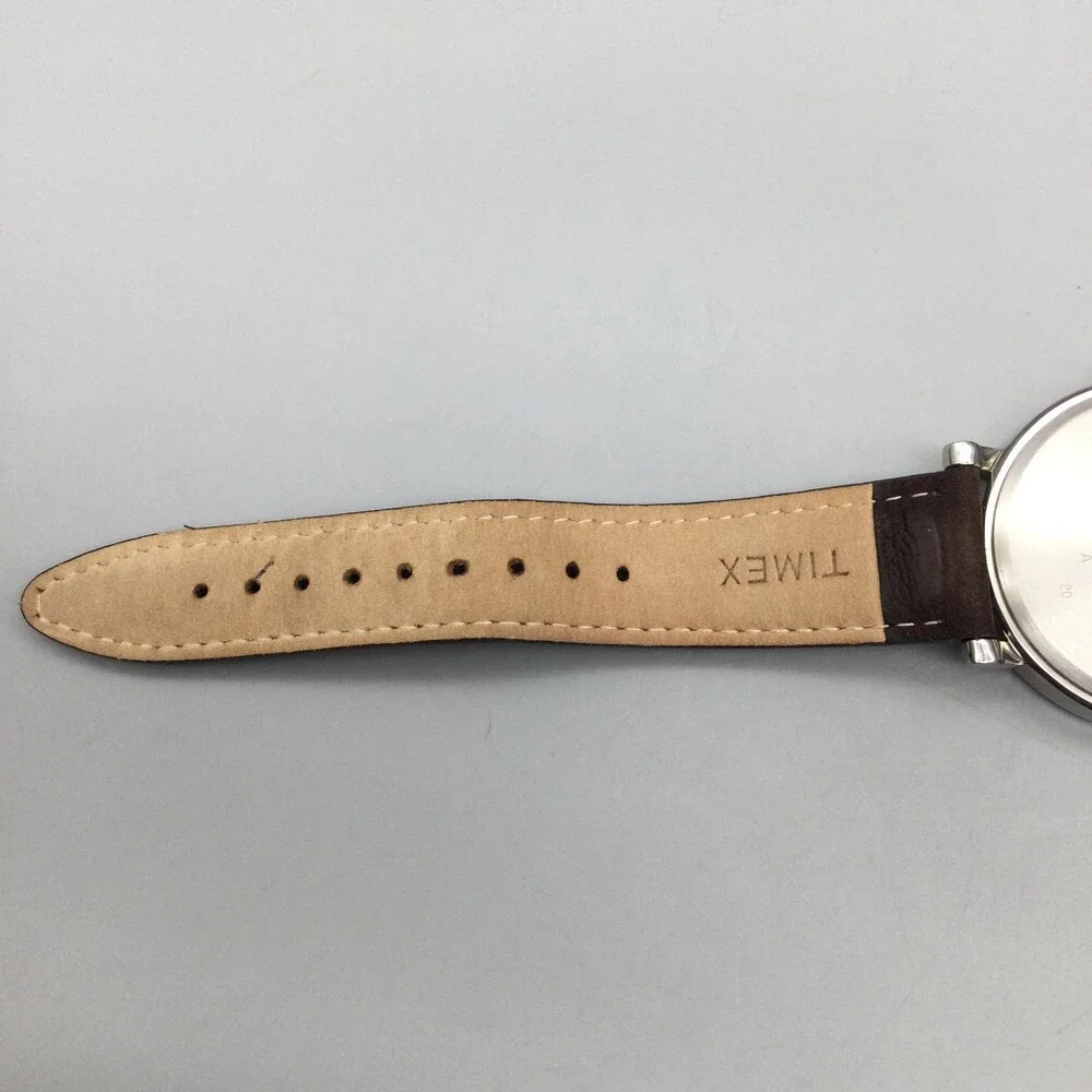 Timex Indiglo WR 30M Mens Watch 42mm Cream Dial Brown Leather T2P526 New Battery